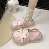Fashion Platform Fairy Wind Bow Hole Shoes Girl Heart Cute Beach Cool Slippers 2025 Summer New