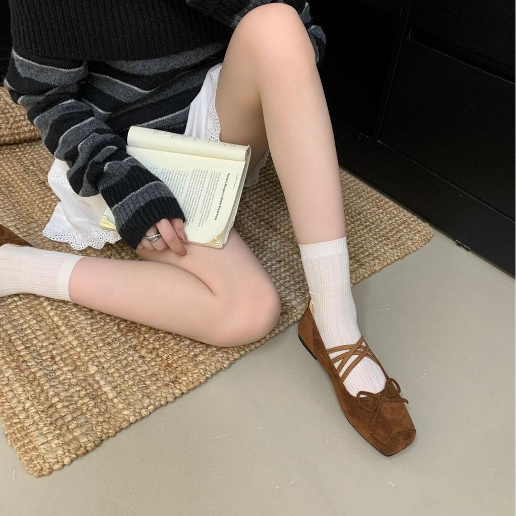 With Skirt French Single Shoes Women's Shoes 2025 New Retro Brown Square Head Mary Jane Shoes Ballet Shoes Flats