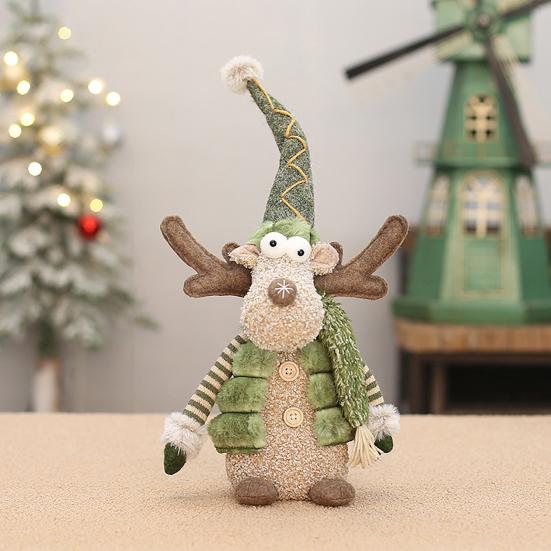 Christmas Reindeer Plush Toy with Retractable Legs Handmade Long-Legged Cartoon Elk Plush Doll Xmas Holiday Party Decoration Ornament