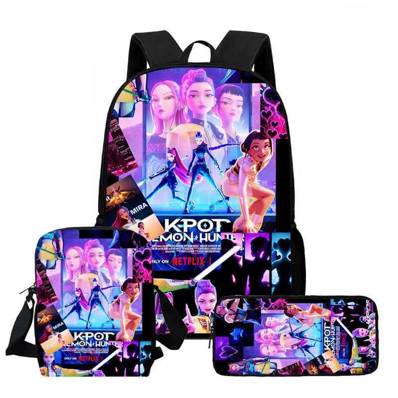 Kpop Hexenjäger High Definition Druck Große Kapazität Hoher Wert Anti-Buckel Verschleißfest Große Kapazität Schultasche Grundschule
