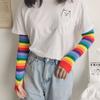 Girls Sun Protective Striped Arm Warmers Rainbow Sleeve Cuff Female Arm Warmers Knitting  Gloves