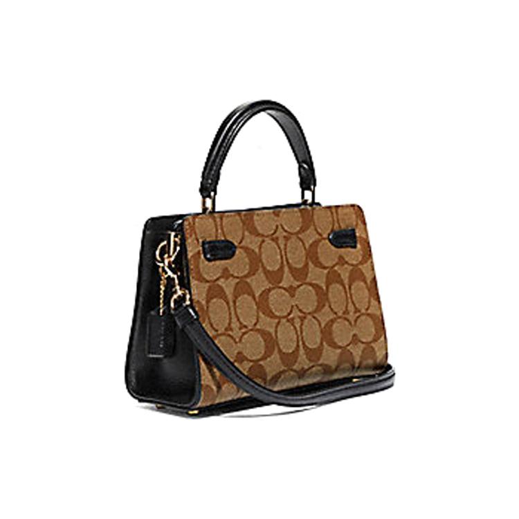 New COACH Lane Canvas With Leather Handbags Shoulder Bag Crossbody Bag Small Size Women's Brown & Khaki C8688-IMNOX