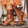 Autumn/Winter 2021 Plus Size Chunky Heel Lace-Up Leather Boots