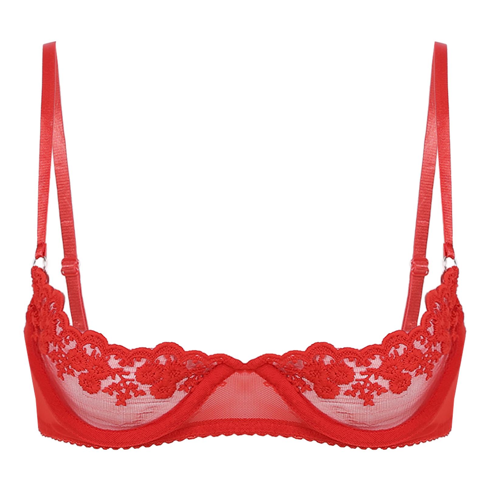 

Женский прозрачный кружевной бюстгальтер на косточках с цветочным принтом, нижнее белье с регулируемым ремешком, бюстгальтер без подкладки, нижнее белье M красный