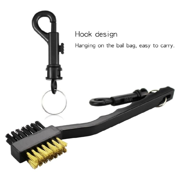 Double Sided Golfs Head Brush with Spikes for Cleaning Grooves Shoes Golfs Club Cleaner Brush with Retractable Carabiner