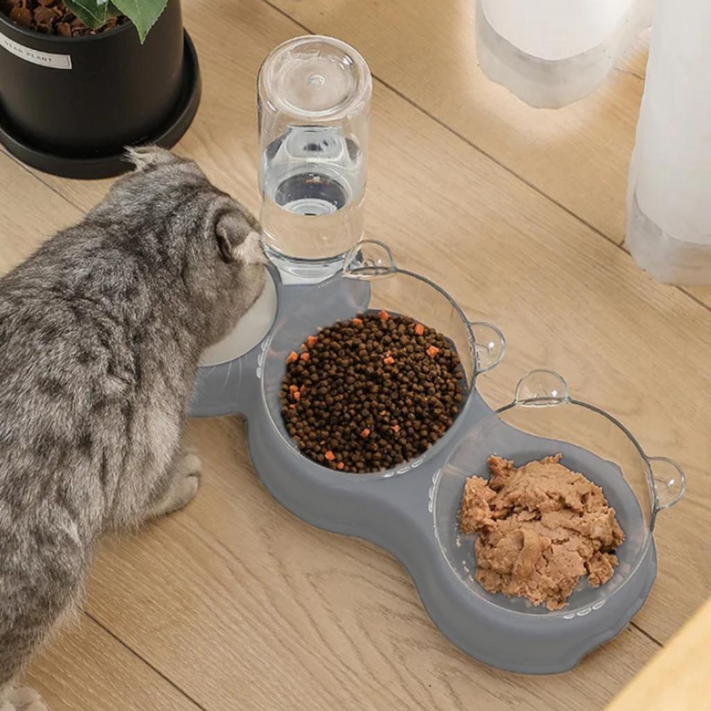 Triple Bowl for Cats and Dogs with a Water Dispenser and a Stand and a PetJet Water Fountain