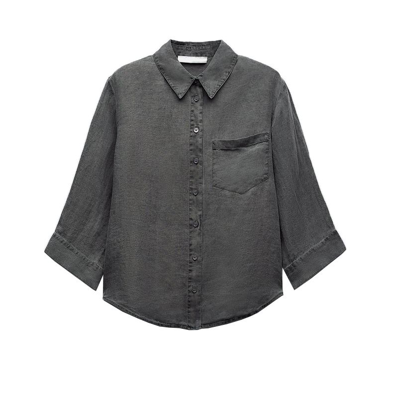 

Early Autumn New Arrival Casual Two-Piece Suit Pocket Linen Shirt 4786320 Linen Pants 4786321 Gray shirt L