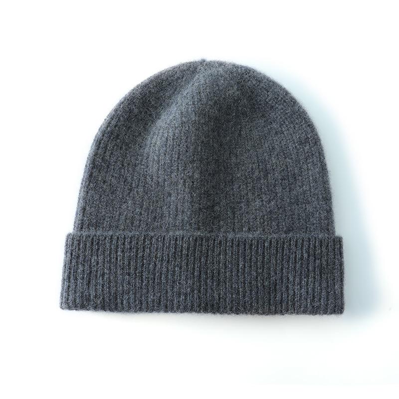 Cashmere New Autumn and Winter Women's High End Solid Color Striped Knitted Warm and Fashionable Heavyweight Headband Flanged Hat