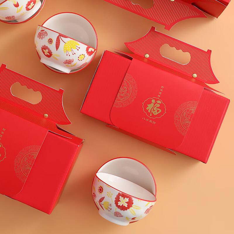 HEYUXI New Chinese Palace Style Red Lotus Ceramic Tableware Set