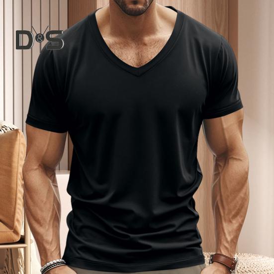 Herren Sommer T-Shirt Kurzarm V-Ausschnitt Einfarbig Schnelltrocknend Locker Pullover Mittellanges Oberteil für Sport Büro Dating