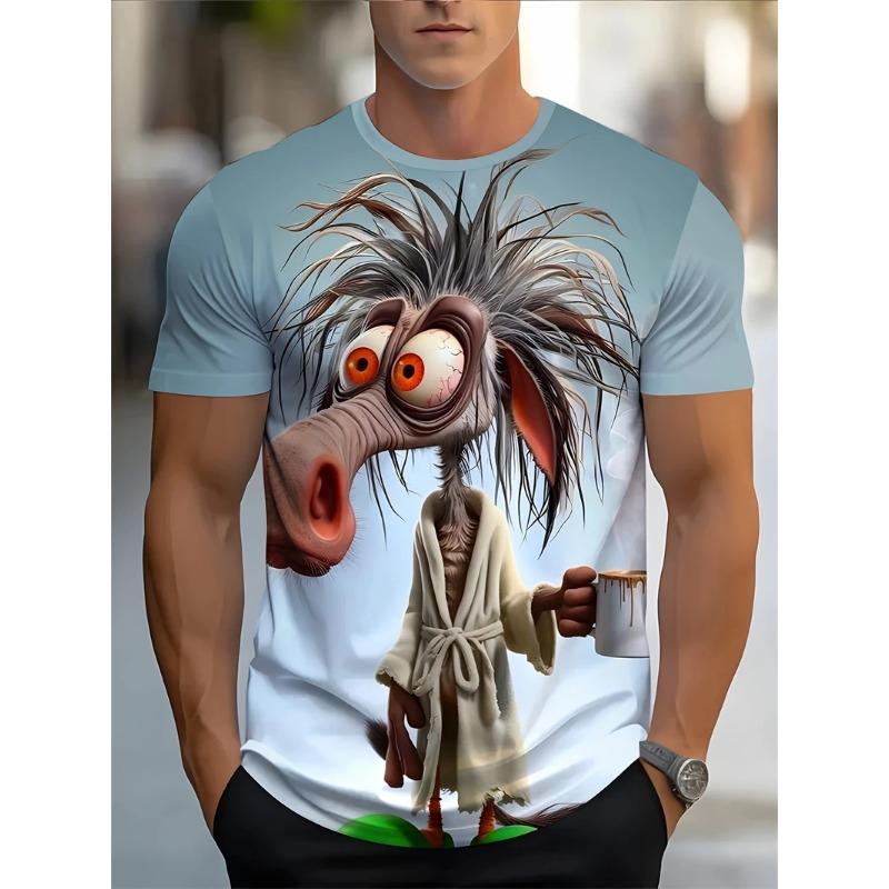 Summer Round Neck Funny Cartoon Pattern 3D Print Top Fashionable Casual Short Sleeved Men's T-shirts