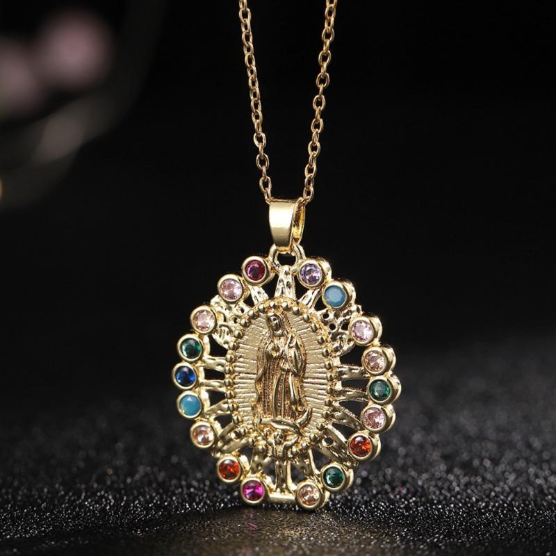 European and American Fashion Micro inlaid Color Zircon Pendant Women's Jewelry Virgin Mary Necklace