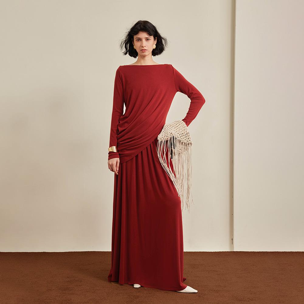 Waiwaiaiem Yy_Autumn Red Asymmetrical Skirt
