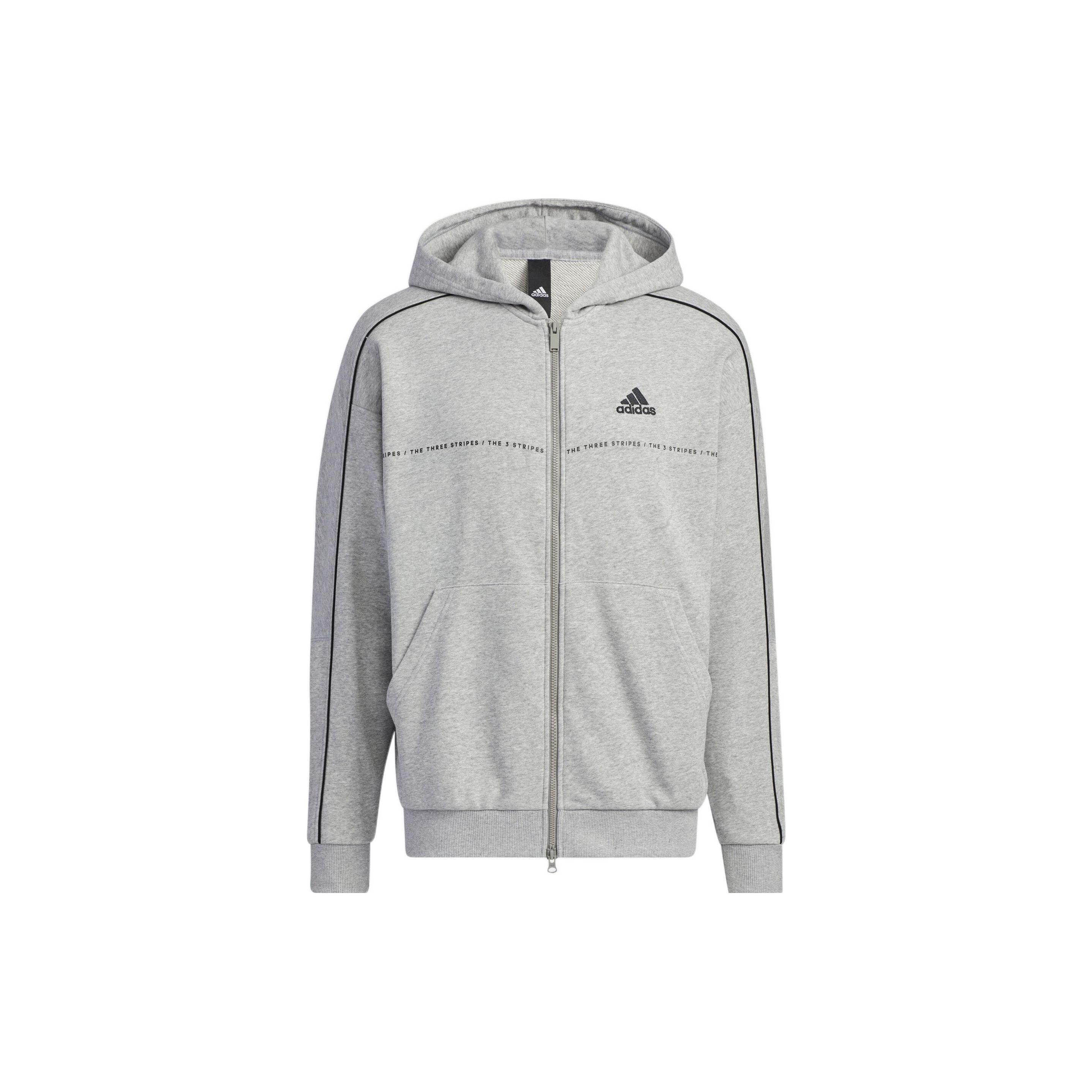 adidas Men s Grey 3-Stripes Full-Zip Hoodie IA9437 XXL