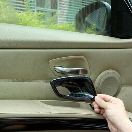 4x Carbon Fiber Interior Door Handle Bowl Cover Trim For BMW E90 E92 E93 2005-12