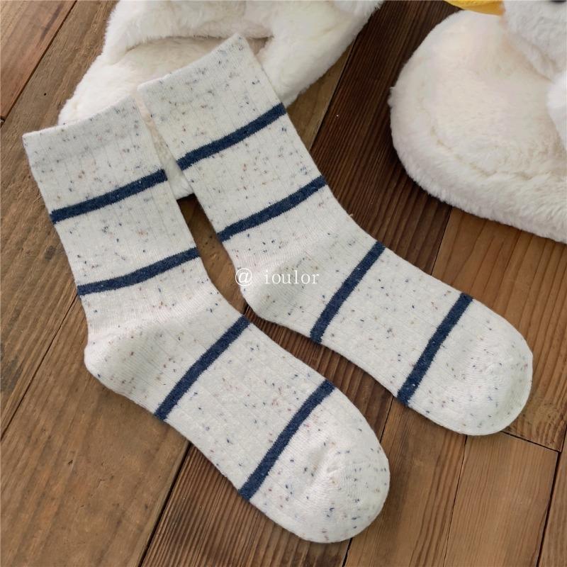Ladies Autumn Winter Thick Striped Wool Medium Tube Pile Socks