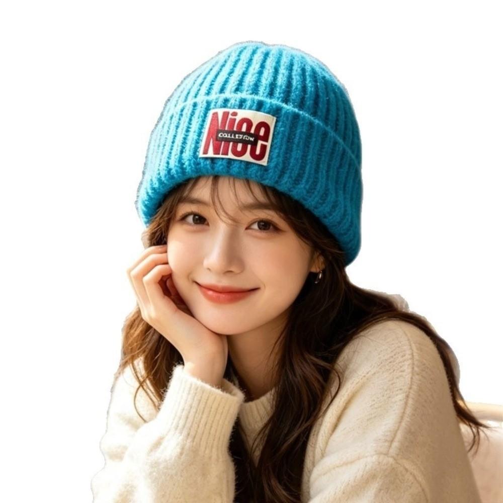 Letter Embroidery Knitted Woolen Hat Thickened Ear Protection Hat Fashion Skullies Cap Winter