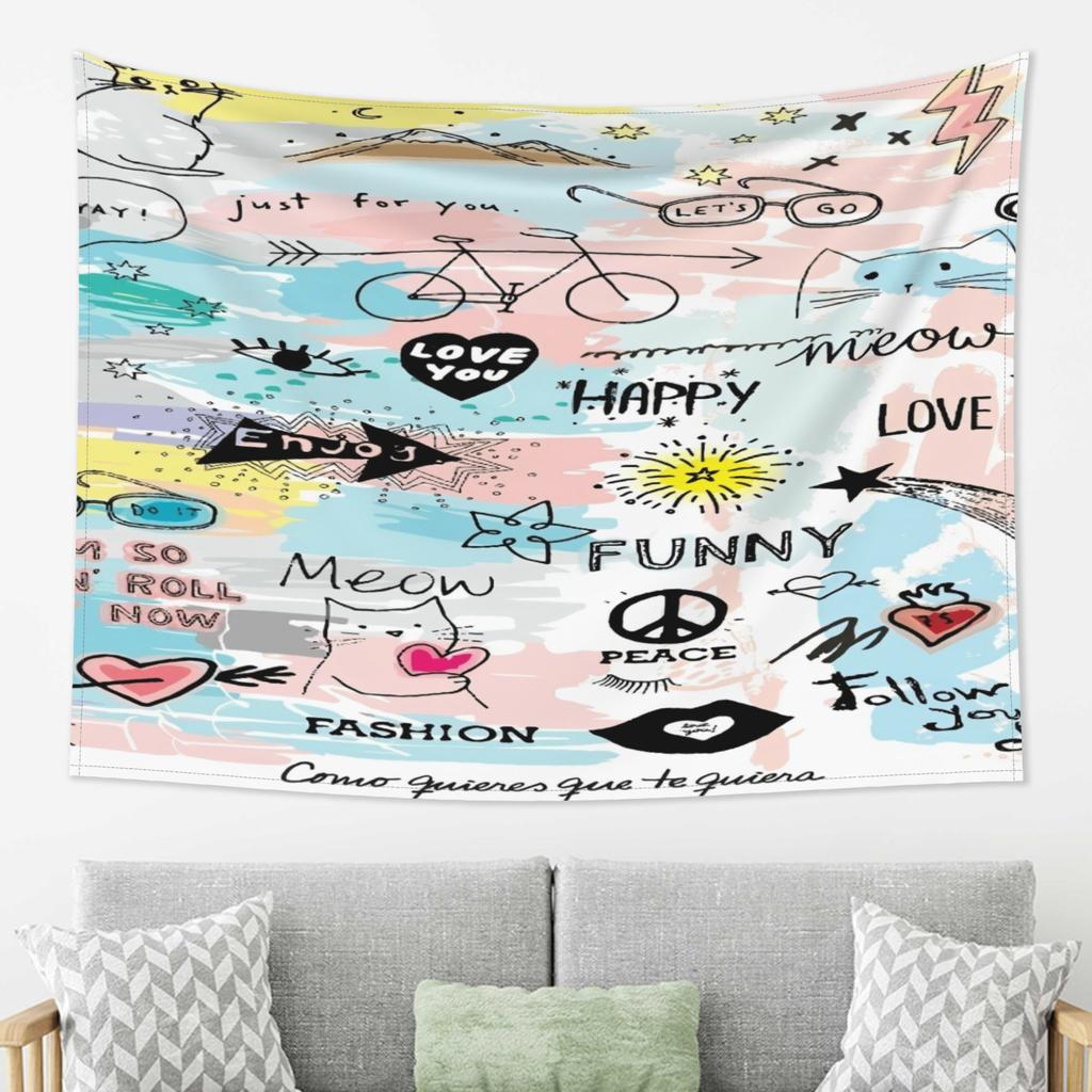 Colorful Cartoon Scene Tapestry Perfect for Birthday Celebrations Dorm Room Decor Living Room Wall Art High Quality Flat Print
