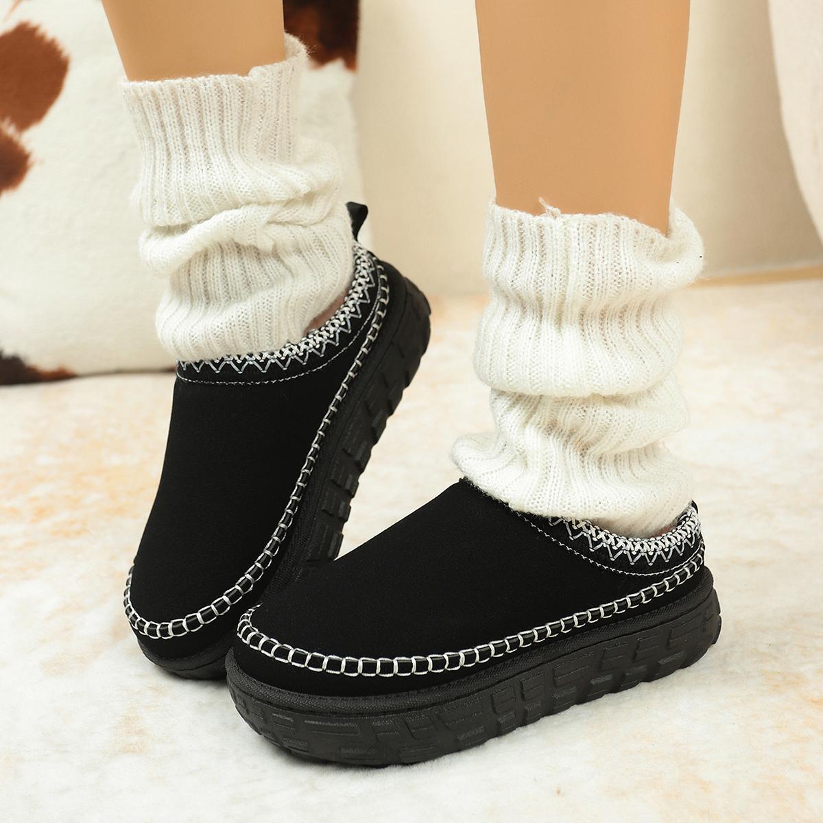 

Fashion Comfortable Round Toe Cotton Slippers Women s Slip-On Warmth Footwear Fashionable Lazy Ladies Booties Spring Autumn Season 36 чёрный