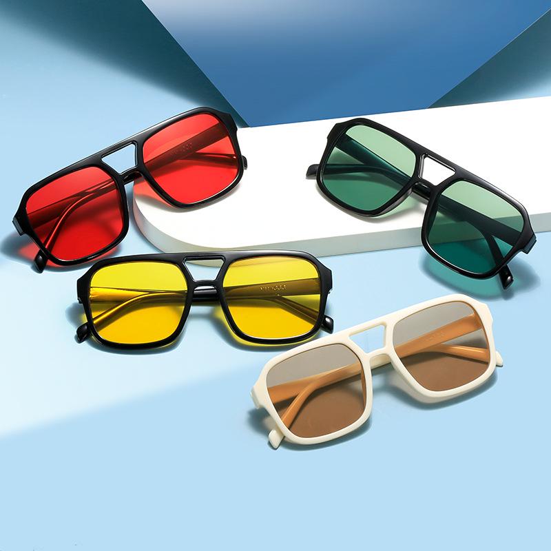 Candy-Colored Double-Beam Retro Square Sunglasses – Trendy UV Protection Specs