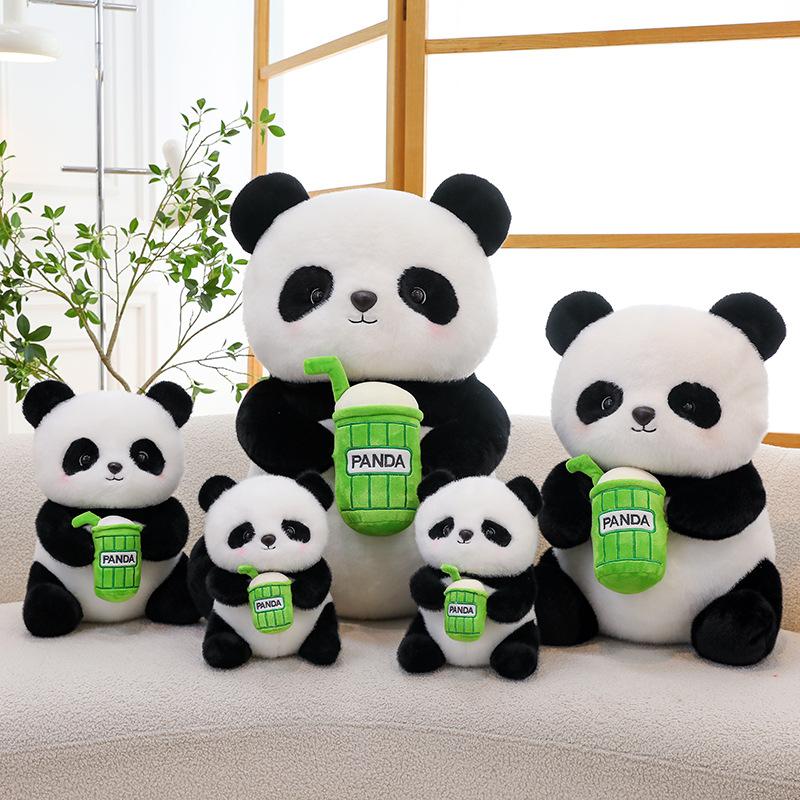 Cute milk tea panda plush toy children soothing pillow doll machine doll zoo souvenir