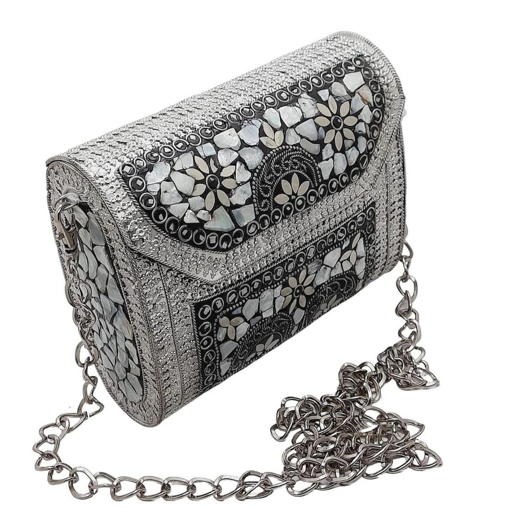 Handmade Square mosaic metal bag Women/Girls Bridal metal clutch party sling bag