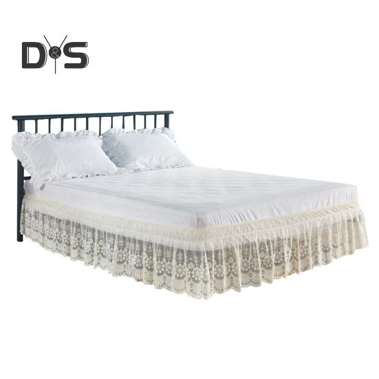 Krajková sukně na postel, elastická volánová sukně s volánky, 15", zavinovací, kolem 3 stran postele, pratelná v pračce, pro jednolůžko/dvojlůžko/manželskou postel/king size postel