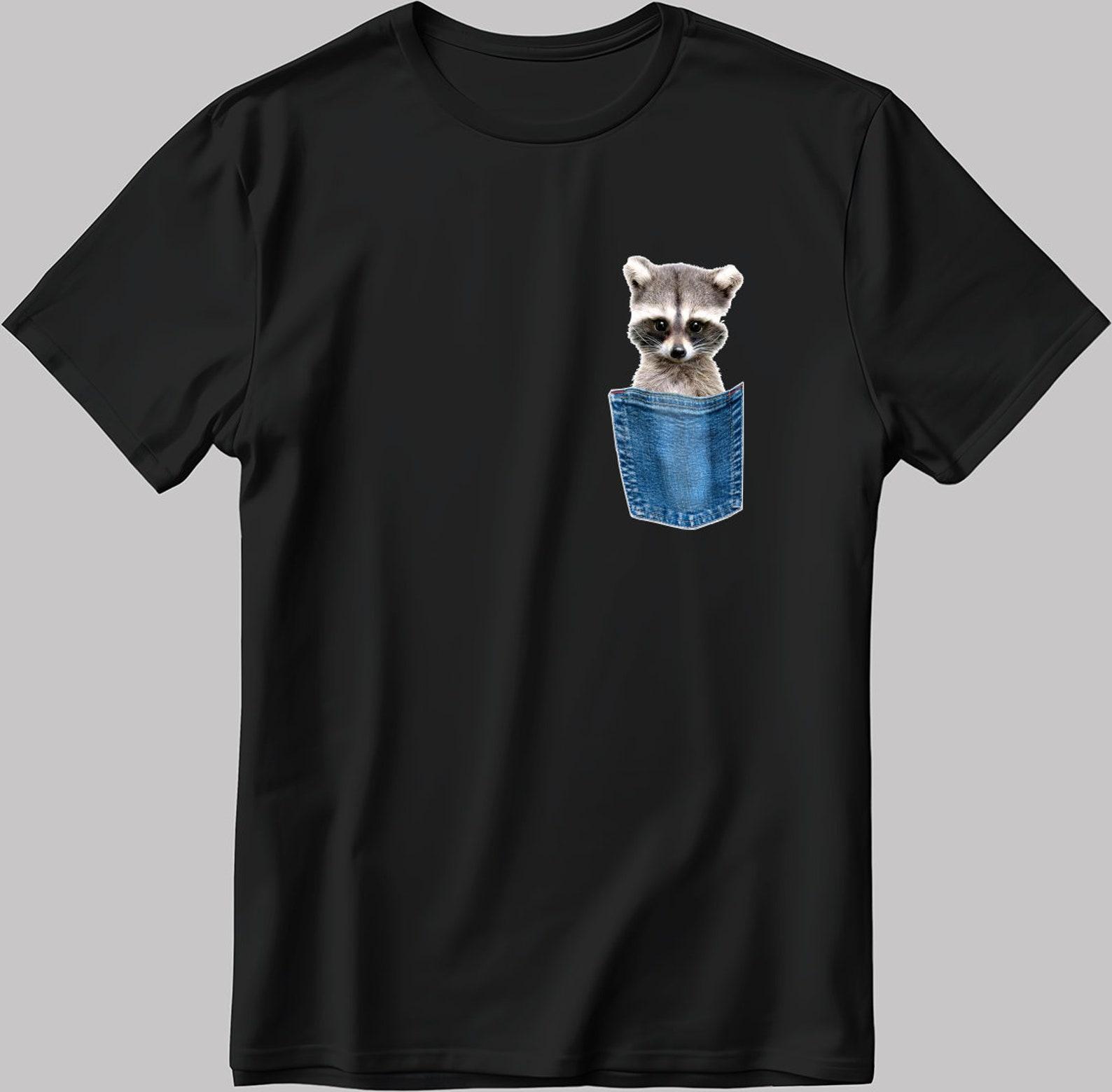 Raccoon Pocket T-Shirt, Animal Graphic Tee K701 3XL
