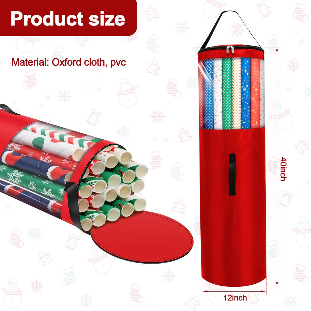 40 Inch Wrapping Paper Storage Bag Waterproof Oxford Cloth Christmas Gift Wrap Organizer with Handles Up To 24 Rolls Storage