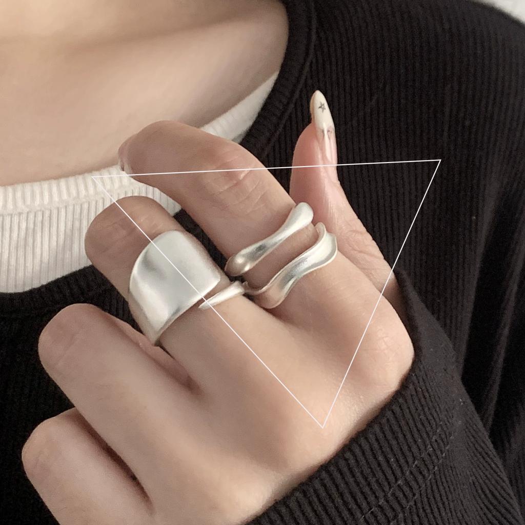 925 Silver Rings INS Fashion Hip Hop Vintage Couples Adjustable Jewelry Hollow Lines Punk Thai Silver Party