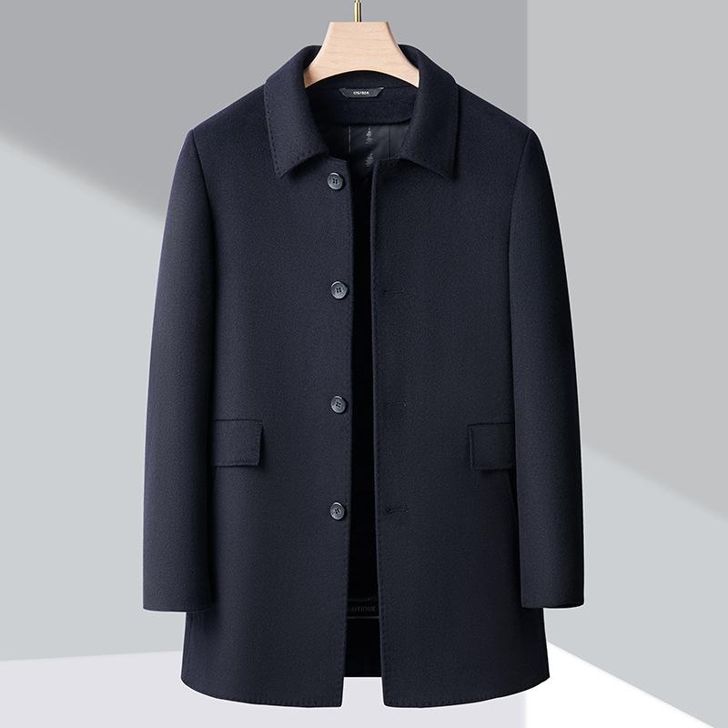 

Новое пальто мужское деловое кэжуал осенне-зимнее новое с лацканами для папы среднего возраста M тёмно-синий