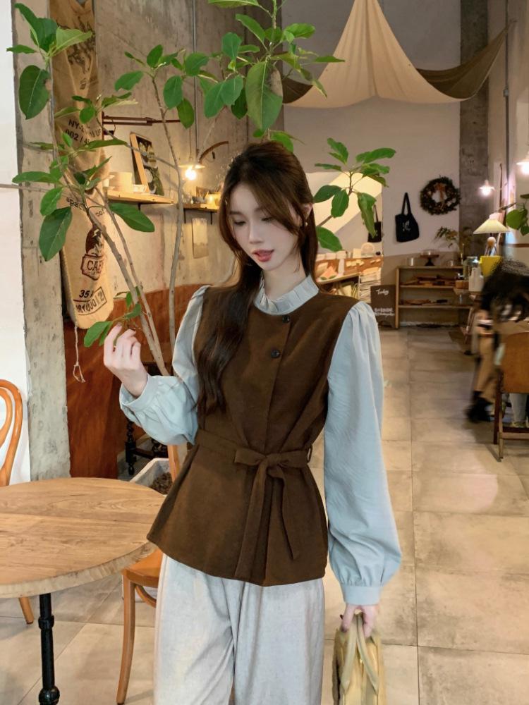 Korean Autumn/Winter Wool Blend Two-Piece Style Loose Shirt for Women
