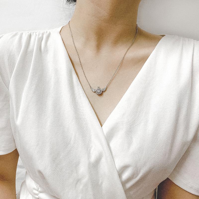 Trendy Rhinestone Wing Clavicle Necklace: Japanese Korean Style for Women