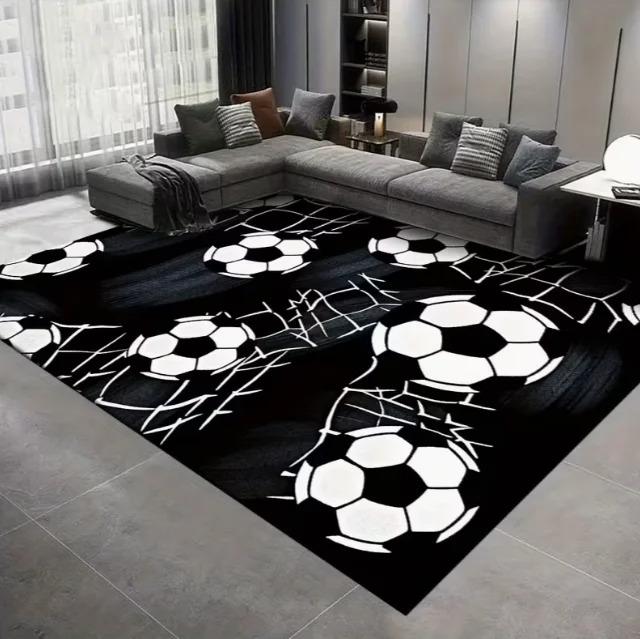 Schwarz-Weiß Fußballball Druck Heimteppich Geeignet Schlafzimmer Wohnzimmer Küche Badezimmer Camping Yoga Urlaubsdekoration