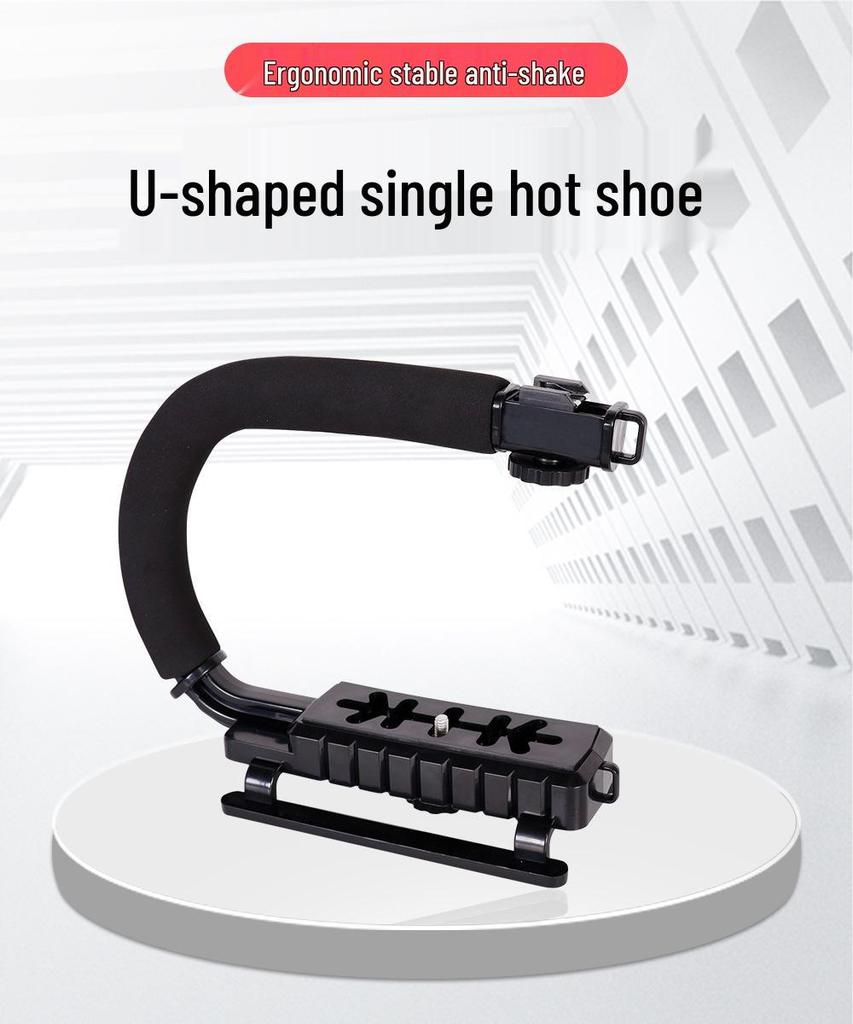 Portable U-Shaped Handheld Stabilizer with Flash Mount for SLR Cameras and Mobile Phones