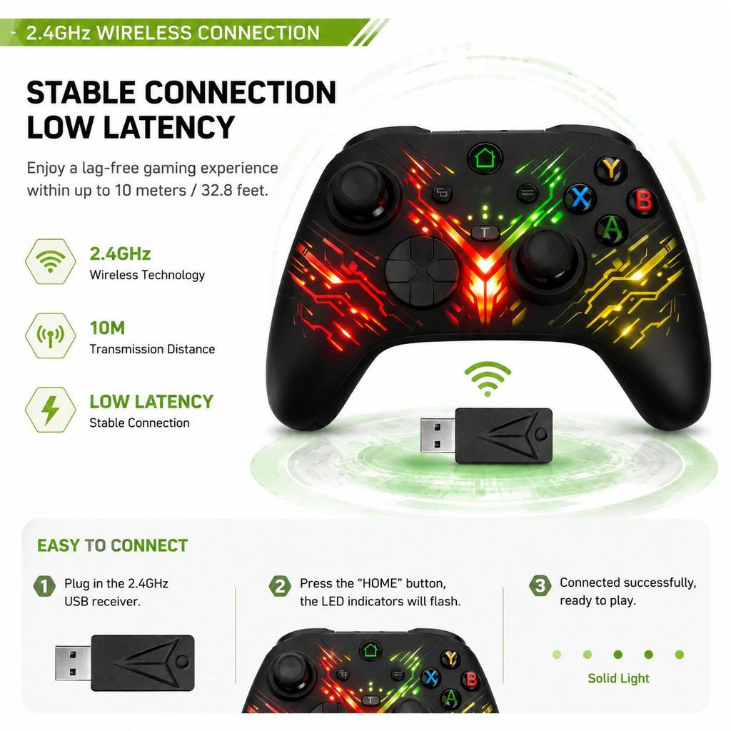 Xbox One/S/XSX Wireless Game Controller - PC, Android, Switch/P3 Compatible, Vibration & Lighting Features