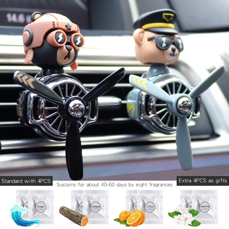 Rotating Pilot Bear Car Air Fresheners Vent Clip Ornaments Perfume Airplane Fragrance Diffuser Aroma Decorations Accessories Men
