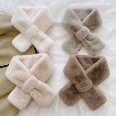 New Fashion Solid Color  Scarf Women Girl Faux Rabbit Fur Warm Scarf Thicken Windproof Cross Neck Scarf Neck Shawl