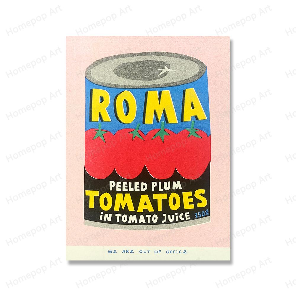 Japonské vědro Kokosový olej Konzerva Švestka Rajče Sardinky Nástěnná malba Severský plakát Růžový čaj Tisk Obrázek Dekorace obývacího pokoje