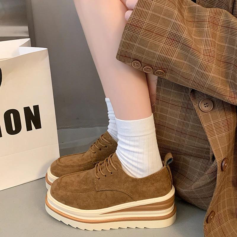 Platform Shoes Lace Up Comfort Wedges Shoes for Women Casual Med High Heels Outdoor Solid Color Women Shoes Zapatos De Mujer