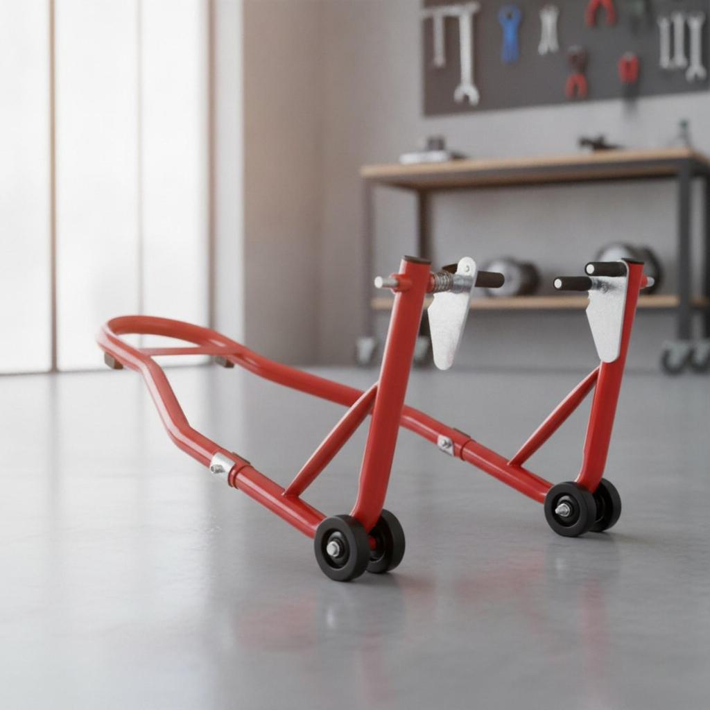 HeavyDuty Motorcycle Front Wheel Stand | Sturdy Tubular Iron Frame, Secure Clamp, Support