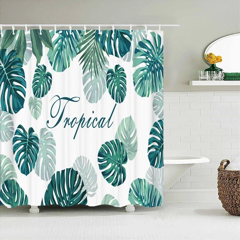 3D Printed Green Tropical Plants Shower Curtains Bathroom Waterproof Polyester Leaves Bath Curtain Shower Curtain Bath Screen