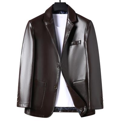 Lederjacke Herren Herbst und Winter Neue Herrenbekleidung Weiches Leder Anzugkragen Lederjacke Herren Zweiknopf Freizeit Lederanzug