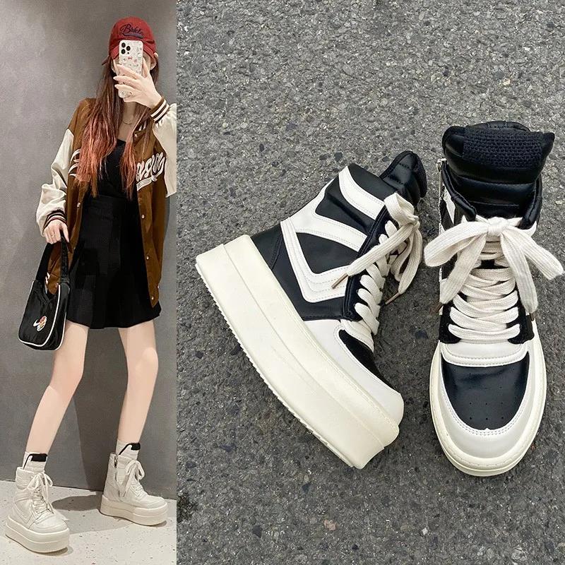 Fashion Women Chunky Platform Shoes Woman Ankle Boots,High-top Sneakers Riding Casual Flats Retro Designer Sneakers Street Club Footwear