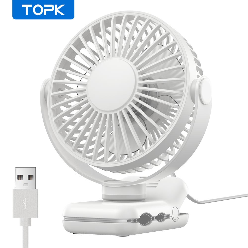 TOPK Mini Portable Clip on Fan,USB Desk Fan,3 Speeds Quiet Wind 720° Rotate Personal Electric Fan,Standing Fans for Room Home