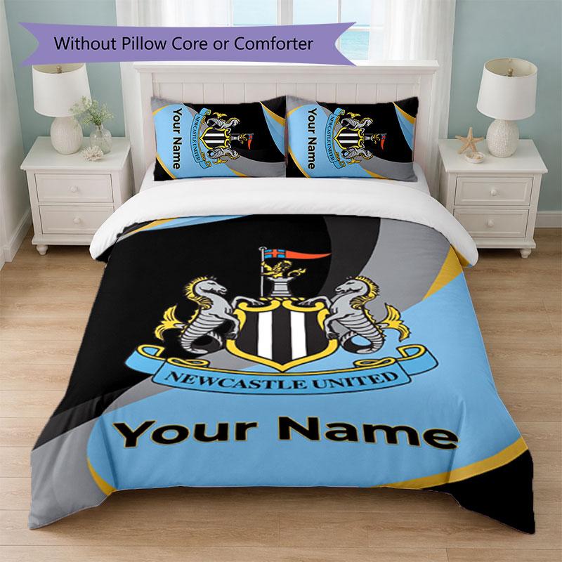 Newcastle United FC Custom Name Text Bedding Set 1 Duvet Cover+2 Pillowcases Soccer Logo Personalized Gift For Special Occasion Bedroom Decor