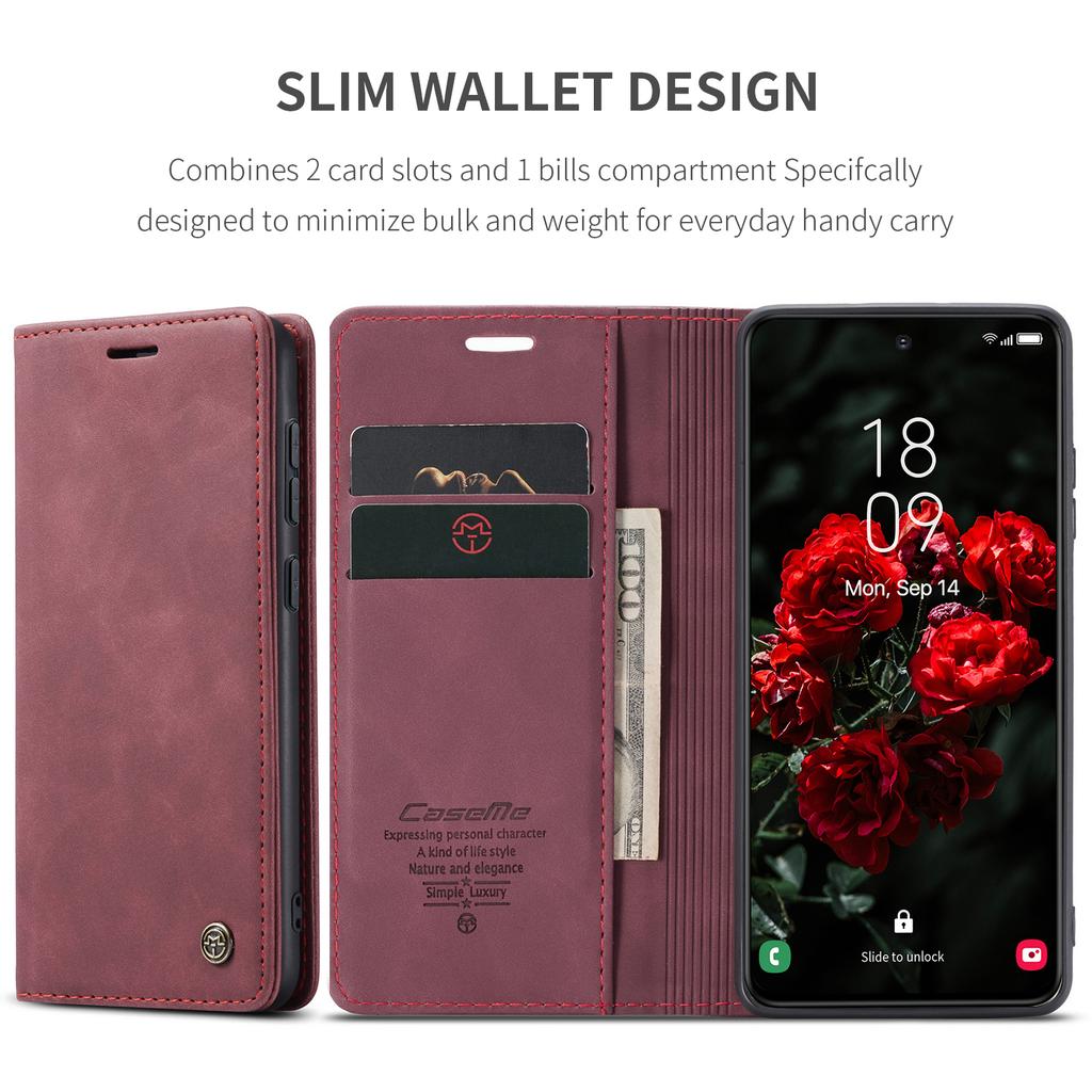 For Samsung Galaxy S25 Case CASEME 013 Series Card Holder Stand Leather Phone Cover