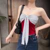 French retro design sense splicing straps tube top women's summer new slim and thin versatile top