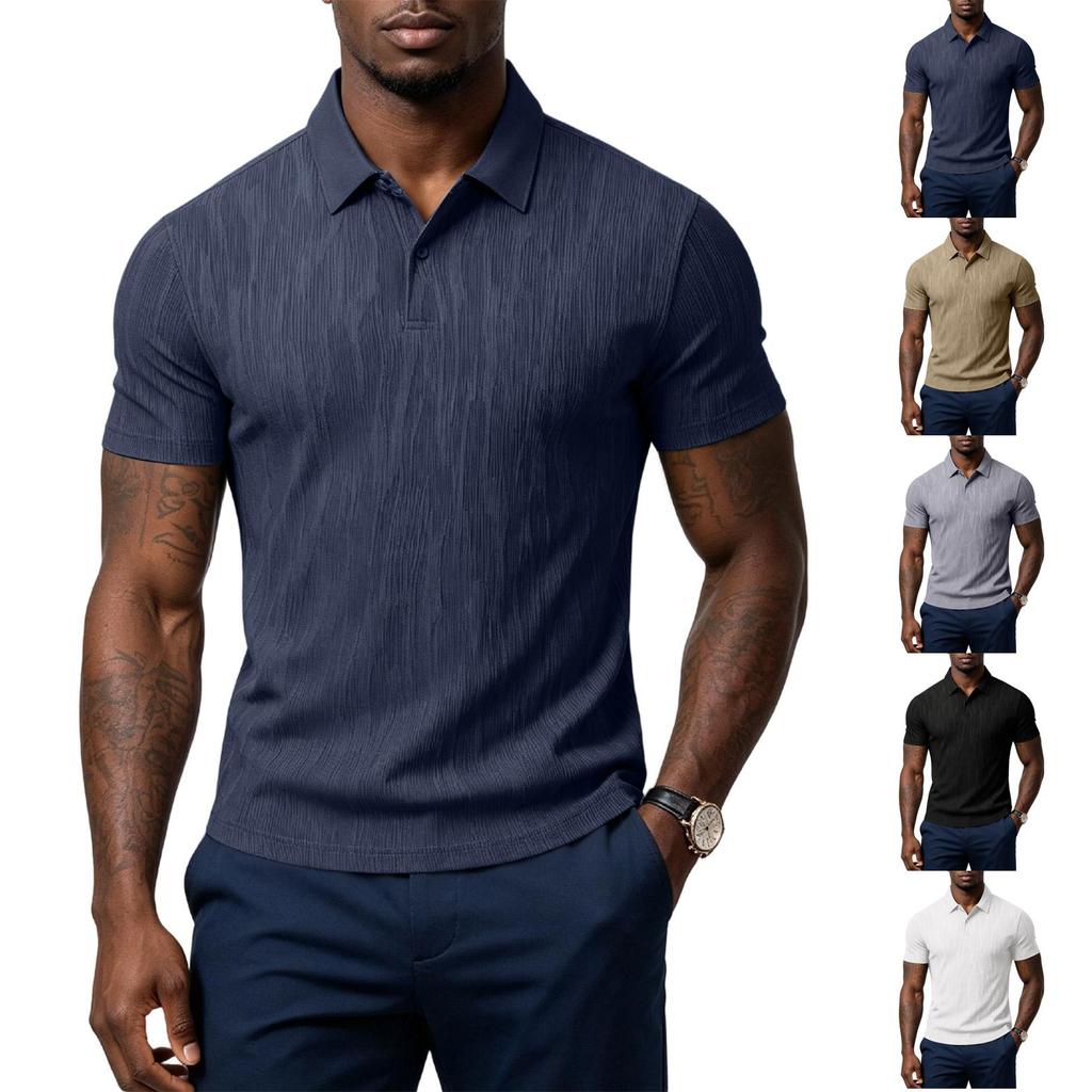 Men’s Short Sleeve Polo Shirt with Subtle Pattern Classic Fit Soft Knit Fabric Comfortable Collar Design