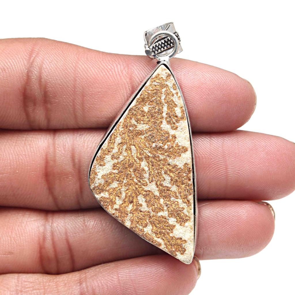 Pendant Dendritic Drusy Gemstone Handicraft Valentine'Day Silver Jewelry 2.5"